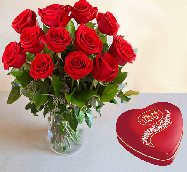 OFERTA ROMANTICA 12 ROSAS + CAJA DE CHOCOLATES - HERBS