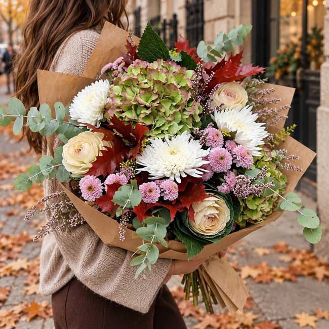 Ramo de Otoño con hortensia "Brujas" 1 Ramo de flores con tonos de otoño